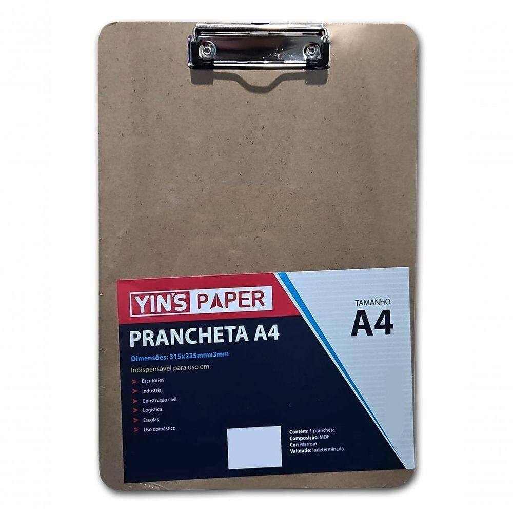 Prancheta De Madeira A4 Mdf Com Predendor Metal 31x22 Marrom N-a