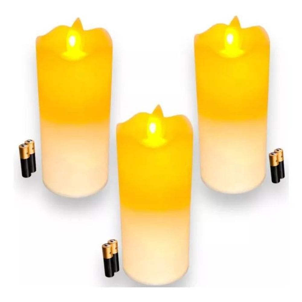 2X Kit 3 Velas De Led Eletrônica Chama Viva + 6 Pilhas Aa