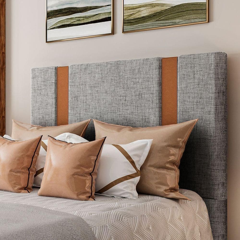 Cabeceira Estofada Casal 140 Cm Ametista Linho Cinza