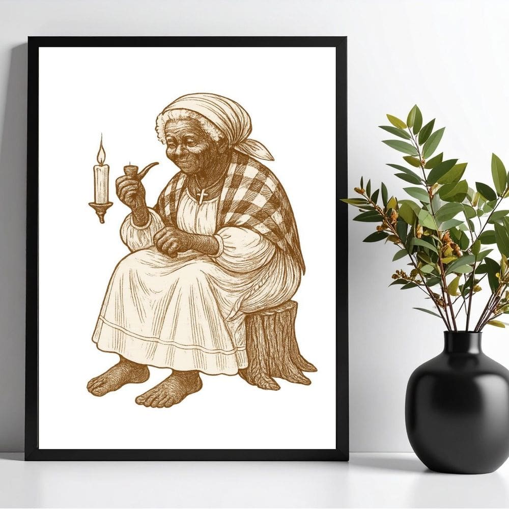 Quadro Preta Velha Maria Redonda 33X24Cm - Com Vidro