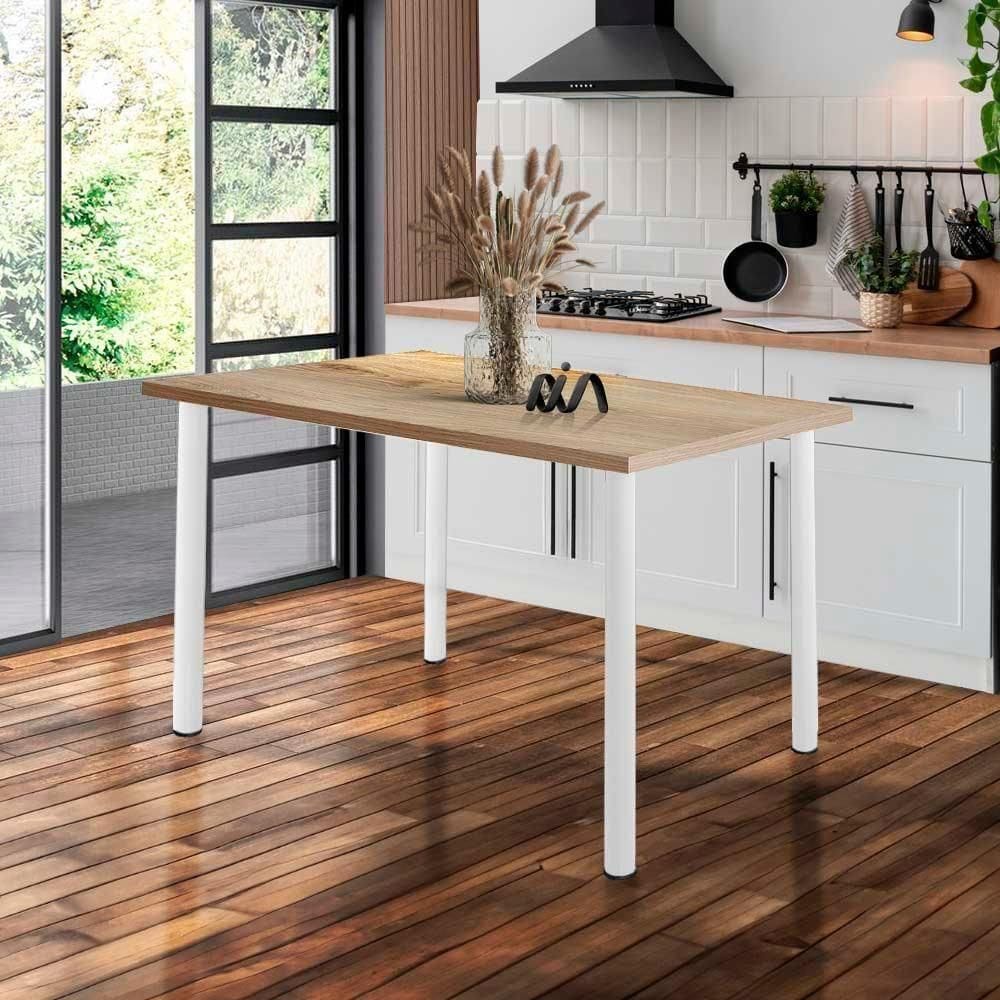 Mesa De Jantar 4 Lugares Retangular Cozinha 110x72 Cm Branco E Carvalho Branco E Carvalho