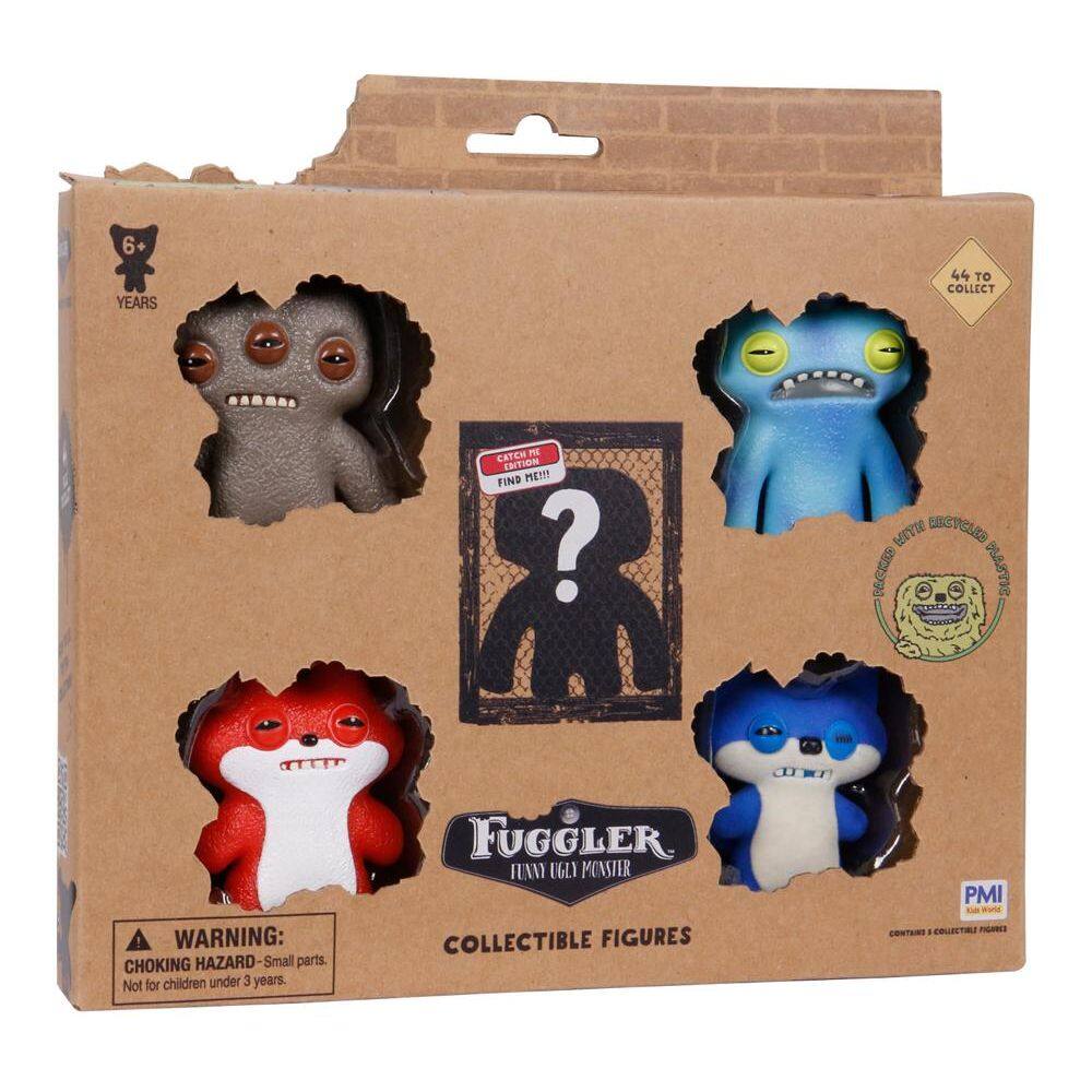 Kit com 5 Mini Bonecos Fuggler 6cm Marrom, Tie-Dye, Azul e Vermelho