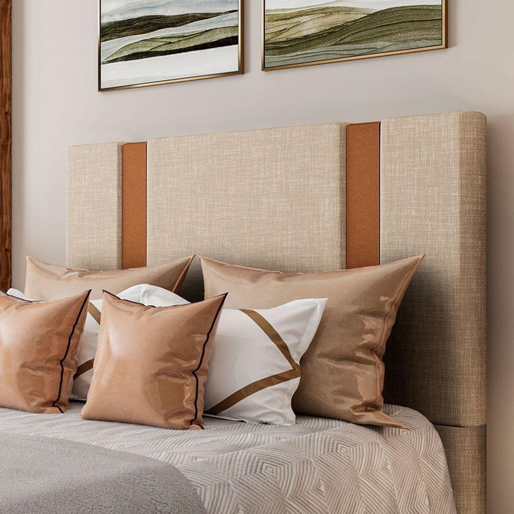 Cabeceira Estofada King 195 Cm Ametista Linho Bege