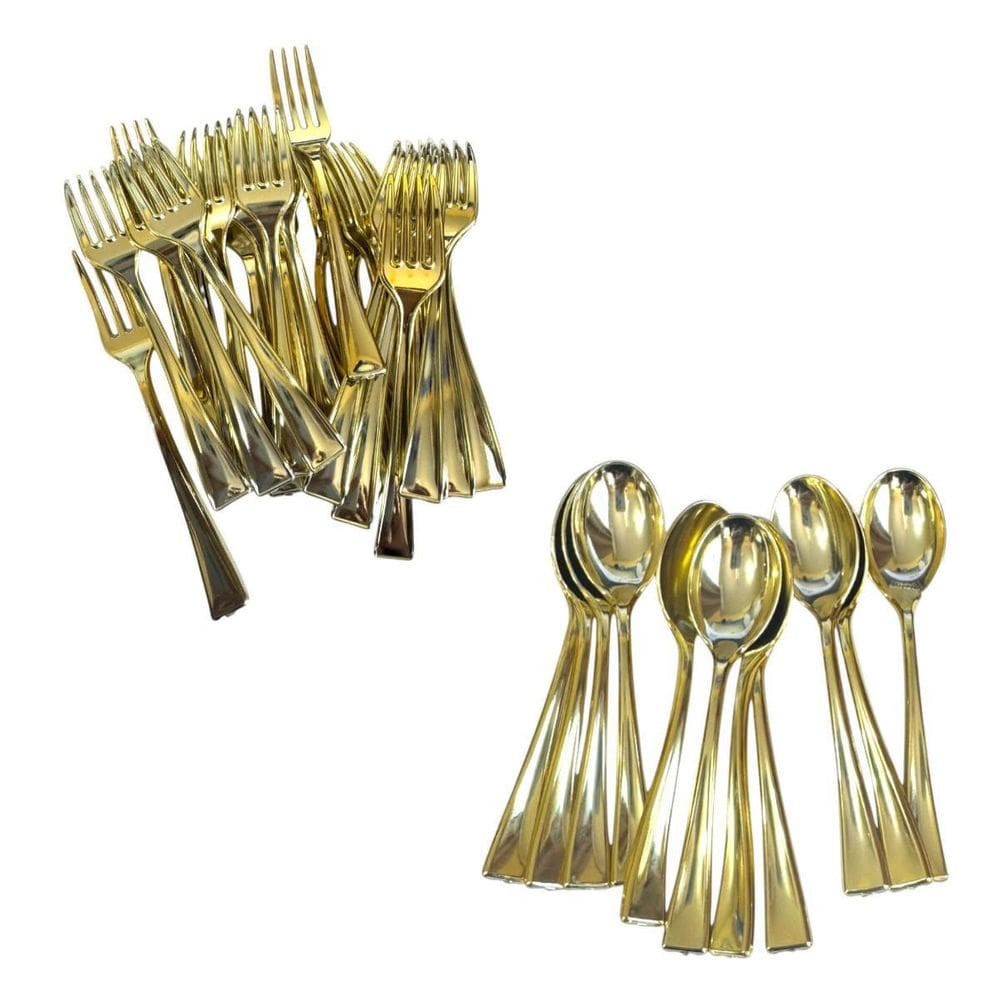 Kit 25 Mini Colher E Garfo Dourados 10Cm Acrílico Rígido