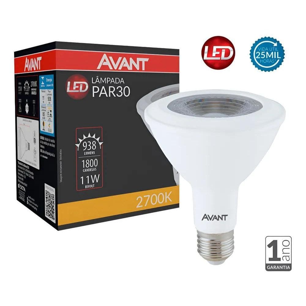 Lampada Led Par30 11W Luz Amarela 2700K Avant