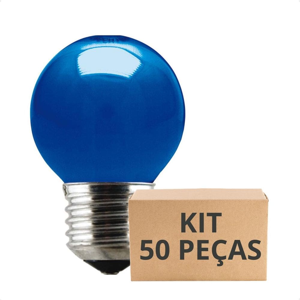Kit 50 Lâmpadas Incand Bolinha Colorida 15W E27 Azul 220V