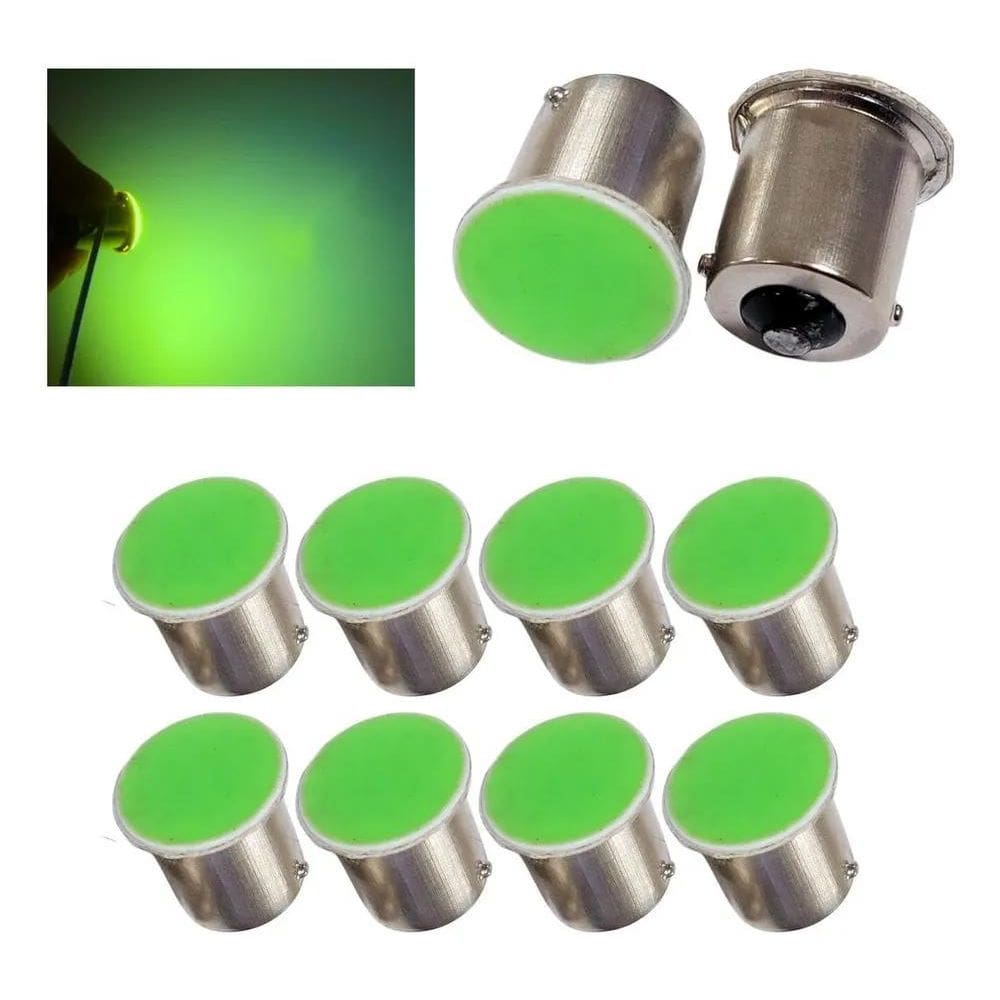 Kit 10 Lampada Cob Led Ba15S 1 Polo Cores Ata Verde
