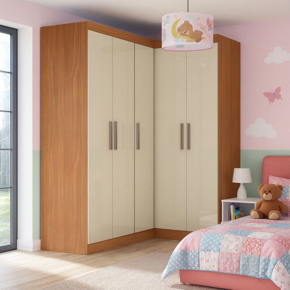 Guarda-Roupa Infantil Modulado Andes 5 Portas 12 Prateleiras Cinamomo/Off White - Pnr Móveis