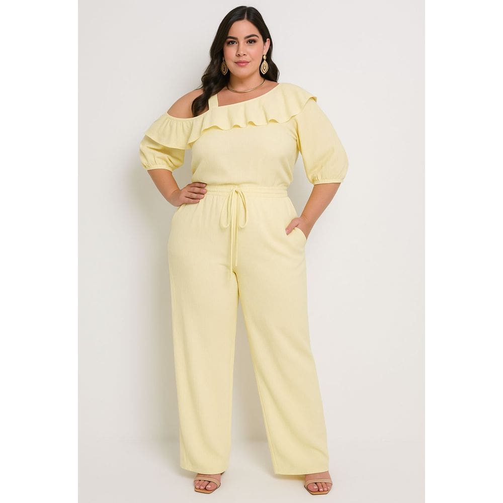 Calça Pantalona Plus Size em Crepe Crinckle com Bolsos