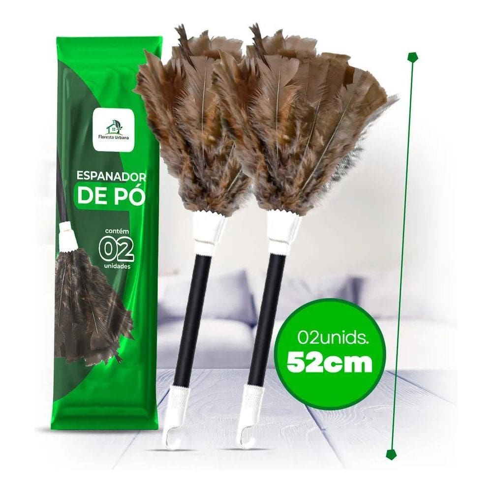 2X Kit 2 Espanador De Po Pena Peru 52 Cm Cabo Espanadores Pa