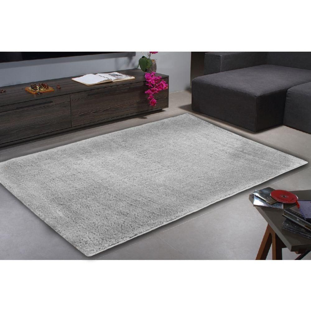 Tapete Sala Quarto 2,00x3,50 Grande Pelo Super Macio Cinza Cinza