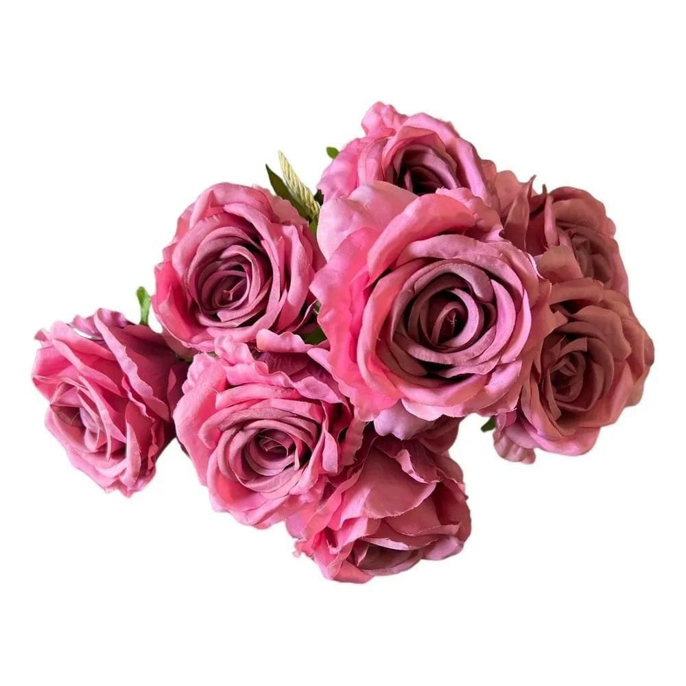Buquê De Rosa Grande Artificial Com 9 Flor Rosé