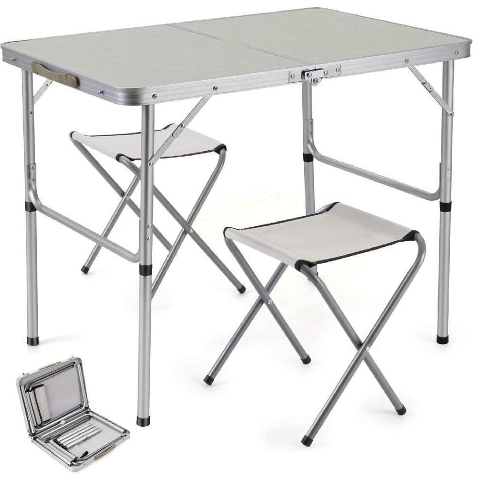 Mesa Dobravel Aluminio 2 Cadeiras Mesinha Praia Maleta