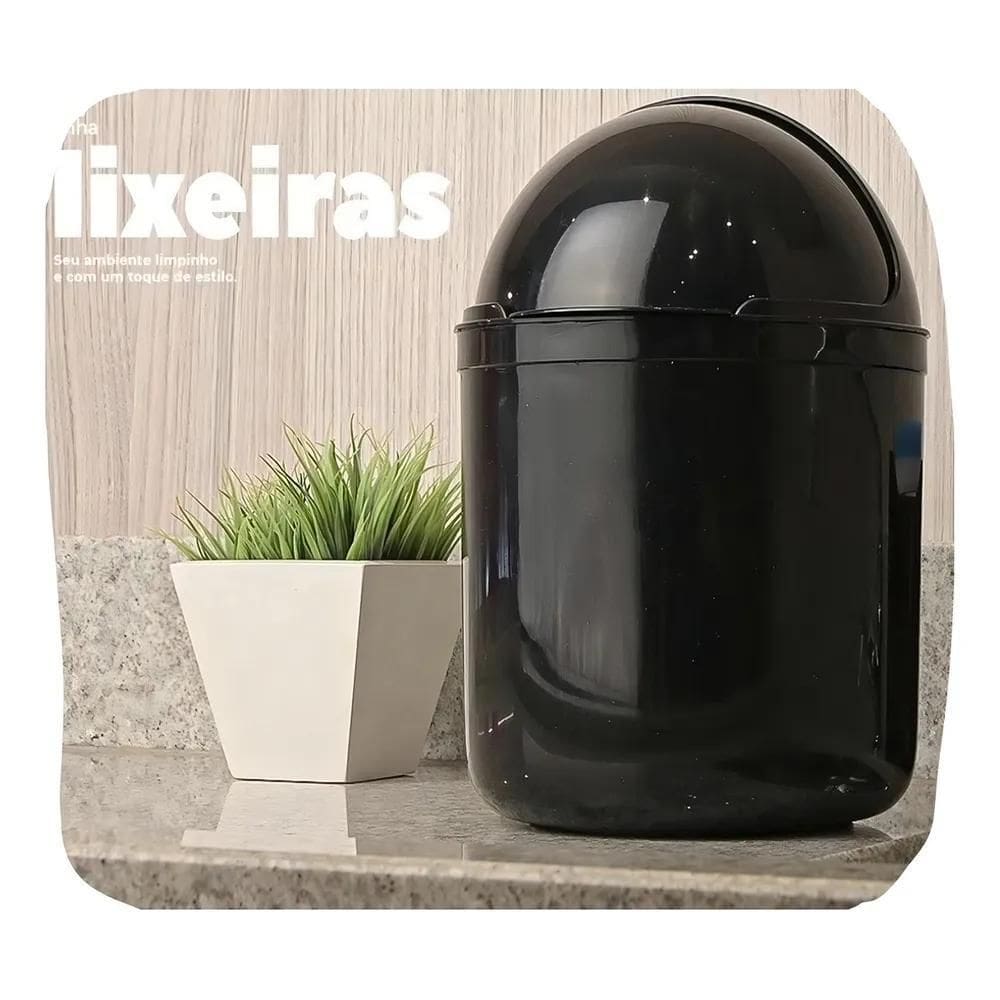 2X Cesto Lixo Cozinha Pia Preto 4 Litros Com Tampa Basculant