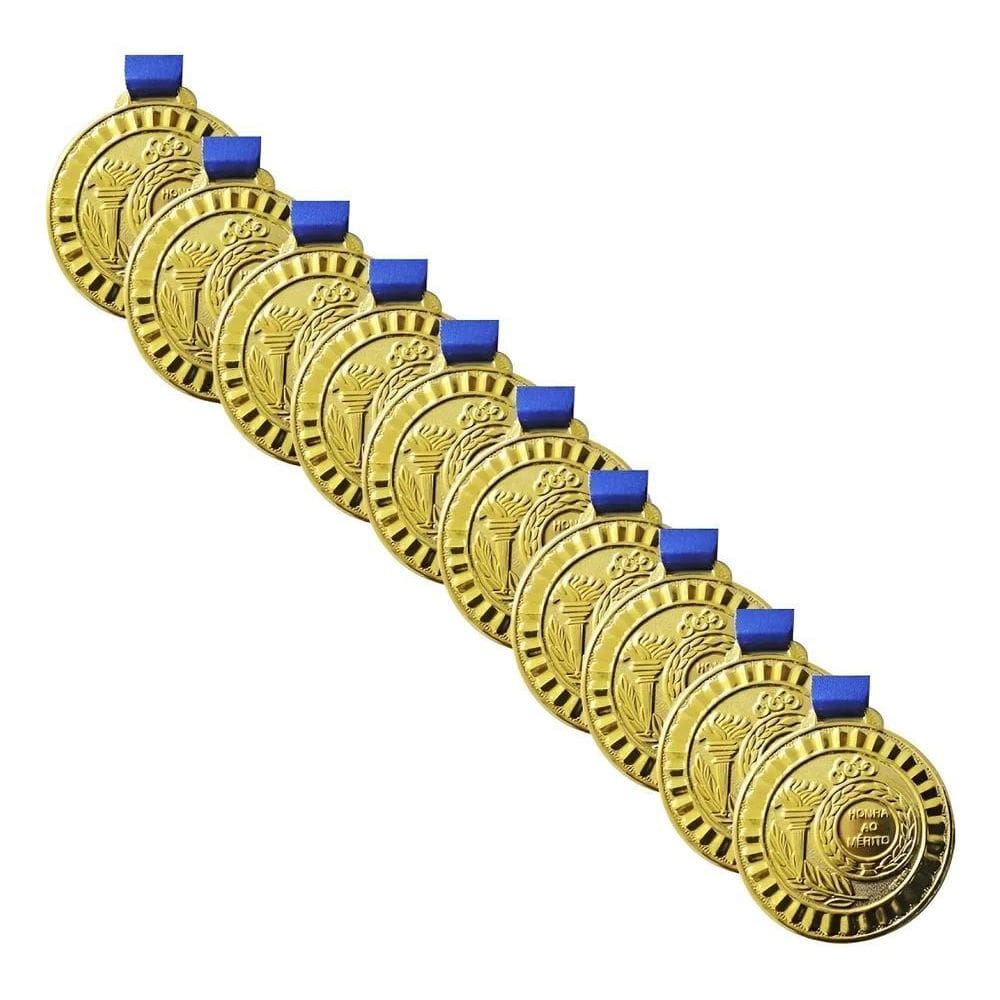 Kit Medalha 10 Unidades 29Mm Mini Honra Ao Dourado