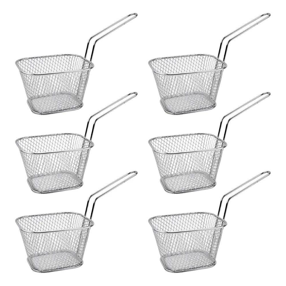 3X Kit 6 Mini Cesto Fritura Inox Servir Porções Batatas Frit