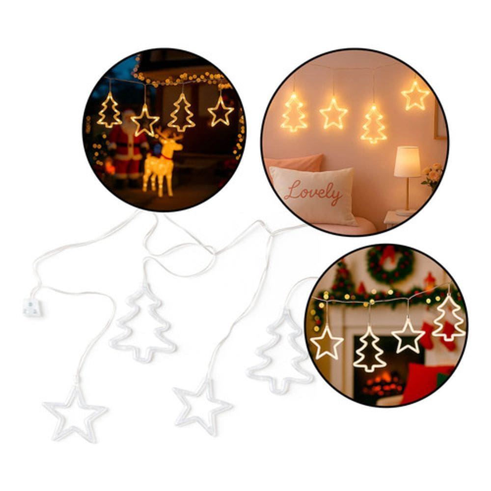 Cascata Led Natalina 4,5m Com Estrelas E Árvore De Nata 220v