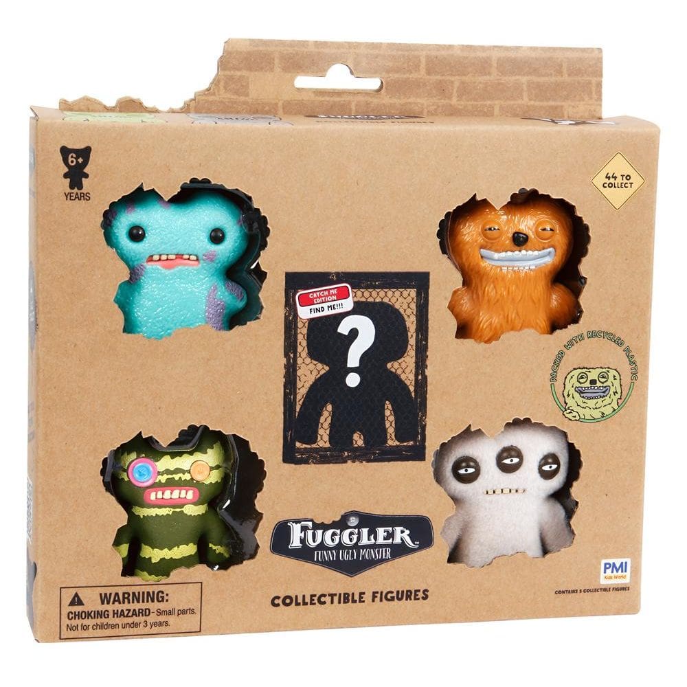 Kit com 5 Mini Bonecos Fuggler 6cm Turquesa, Castanho, Verde e Cinza