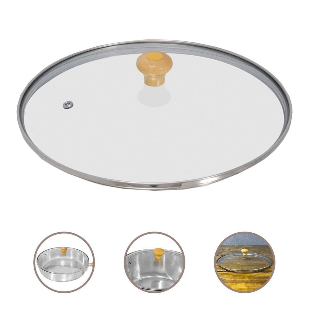 Tampa De Vidro Temperado 24/25Cm Puxador De Madeira Panela