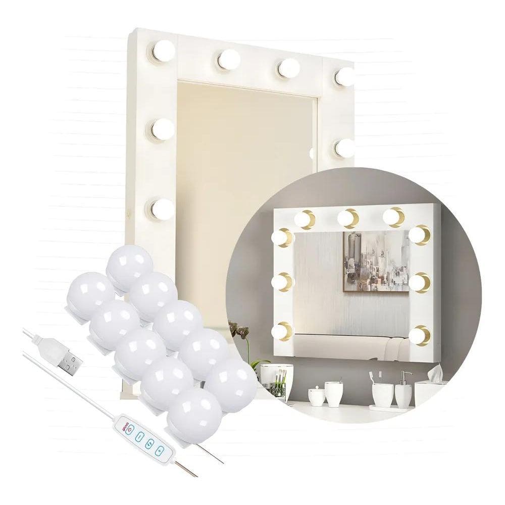 Kit Luz De Espelho Maquiagem Camarim 10 Lâmpa Branco 110V/22