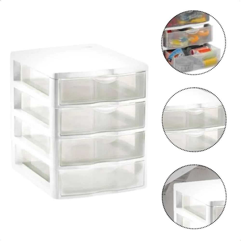 Gaveteiro Organizador Plástico De Mesa Multiuso 4 Gavetas