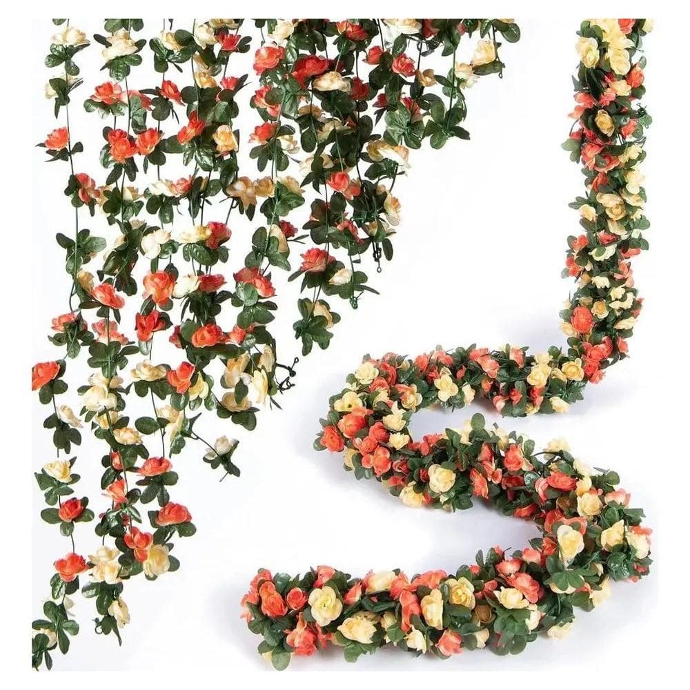 Corrente Rosas Artificiais 2 Metros 16 Flores Qu Amarelo/Ros