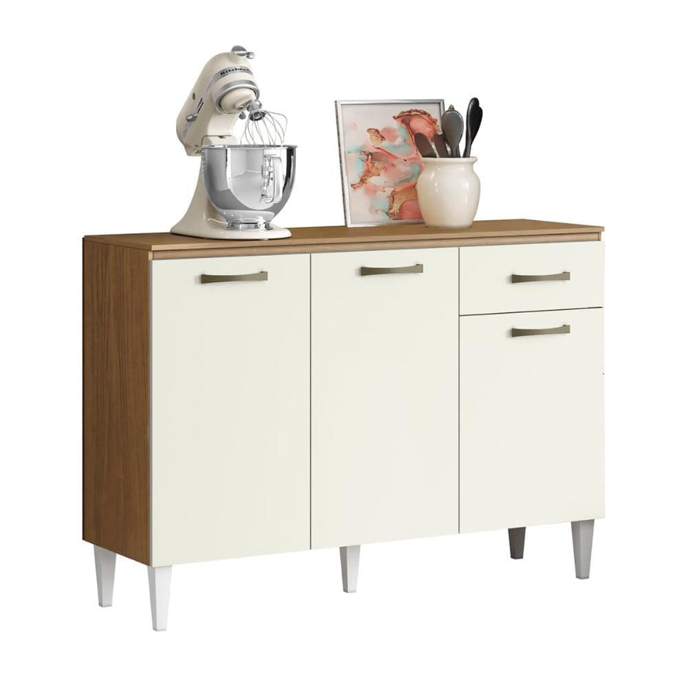 Balcão com Tampo Cozinha Atenas 3 Portas e 1 Gaveta