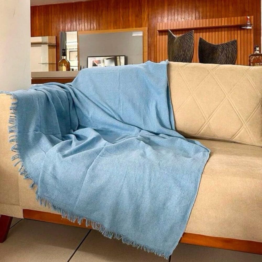 Manta Grande Para Sofá 1,70x2,20 Capa De Sofa Decorativa E Protetora 100% Algodão Azul Bebê