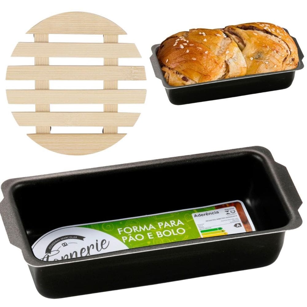 Assadeira Pão Retangular Antiaderente 1,3L + Descanso Panela