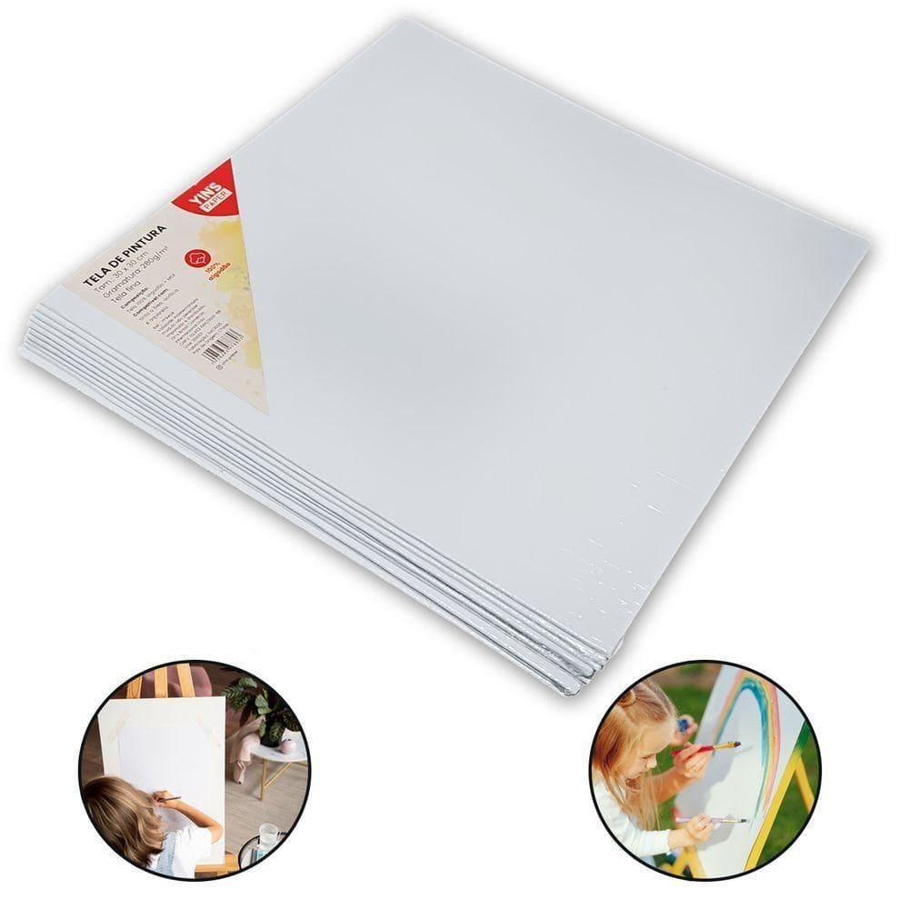 Kit 10 Telas De Pintura Fina 30x30 100% Algodão Pronta Branca