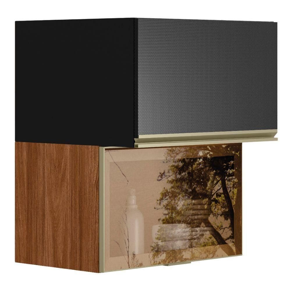 Armario Aereo Basculante Vidro 2p 60 Cm Mdf Proenca Nogueira Carbono Demartez Nogueira Carbono