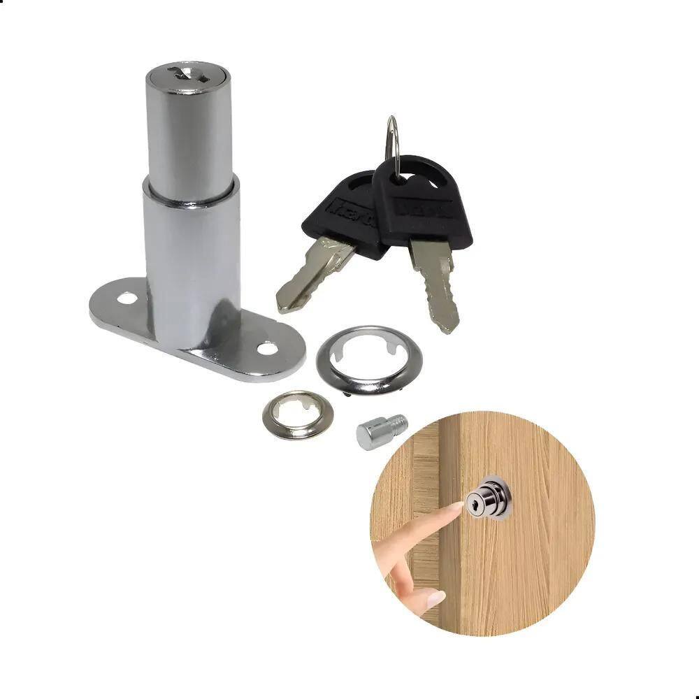 Fechadura Pino Pressão 32Mm Para Porta De Correr E Gaveta Cr