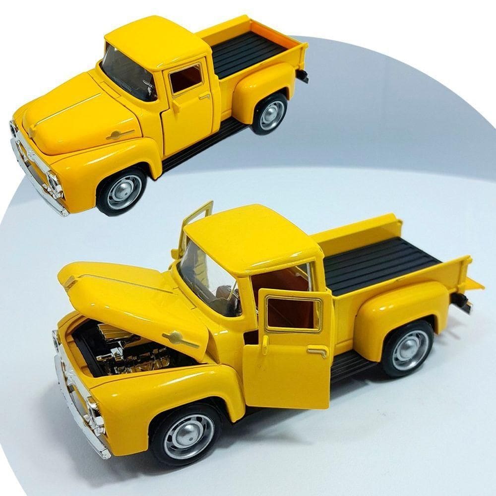 Miniatura Carrinho Camionete Pickup F-100 Metal Colecionável Amarelo