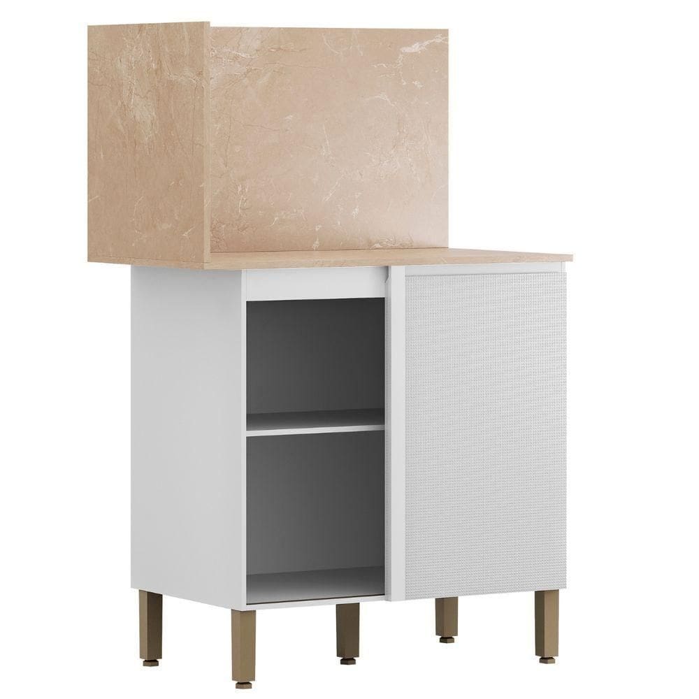 Balcão De Canto Reto Com Tampo E Painel Art Kit`s Paraná Cor:branco ártico