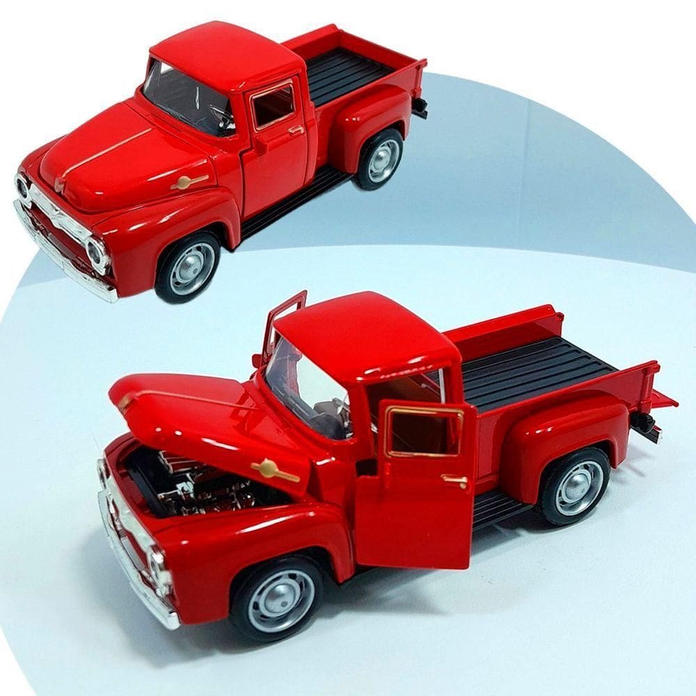Miniatura Carrinho Camionete Pickup F-100 Metal Colecionável Vermelho