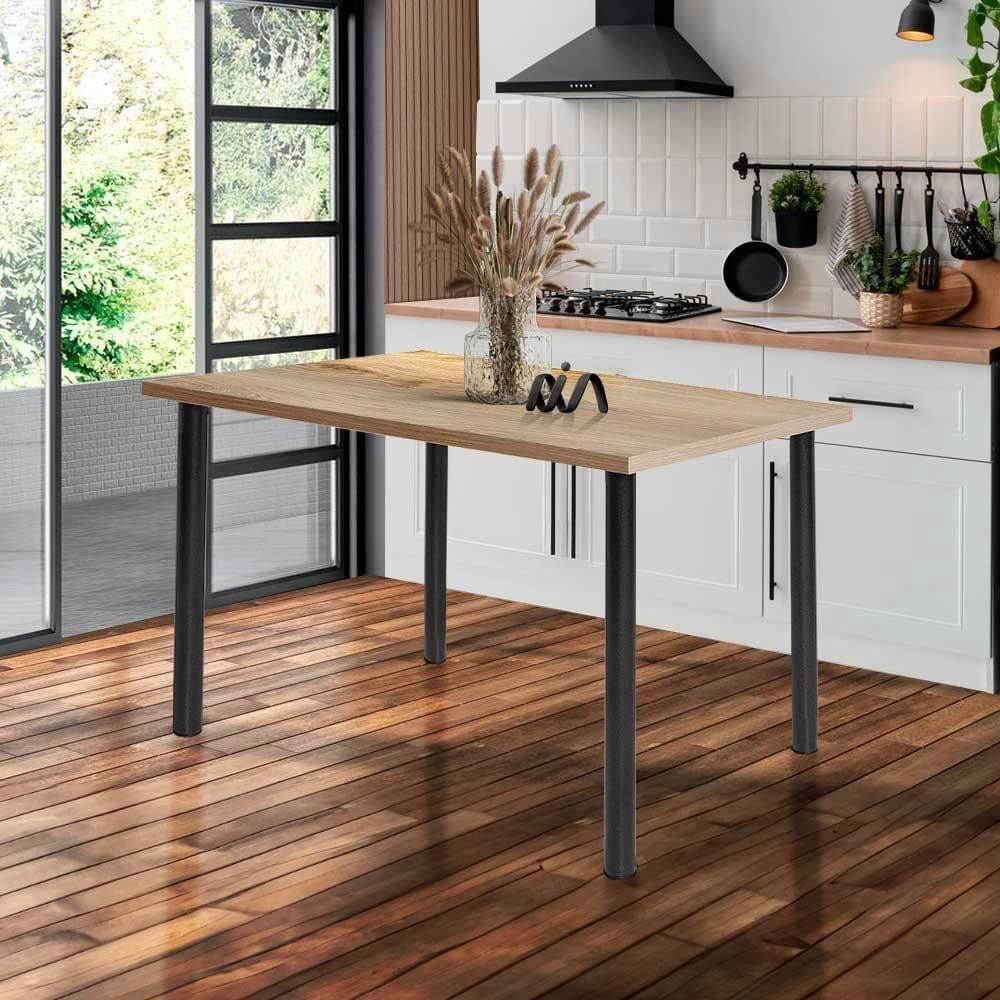 Mesa De Jantar 4 Lugares Retangular Cozinha 110x72 Cm Preto E Carvalho