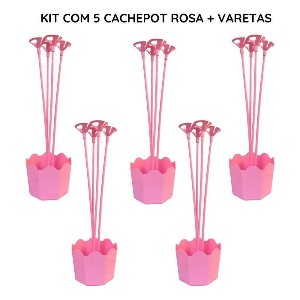 Centro De Mesa Aniversário Cachepot Suporte Balão Kit C Rosa