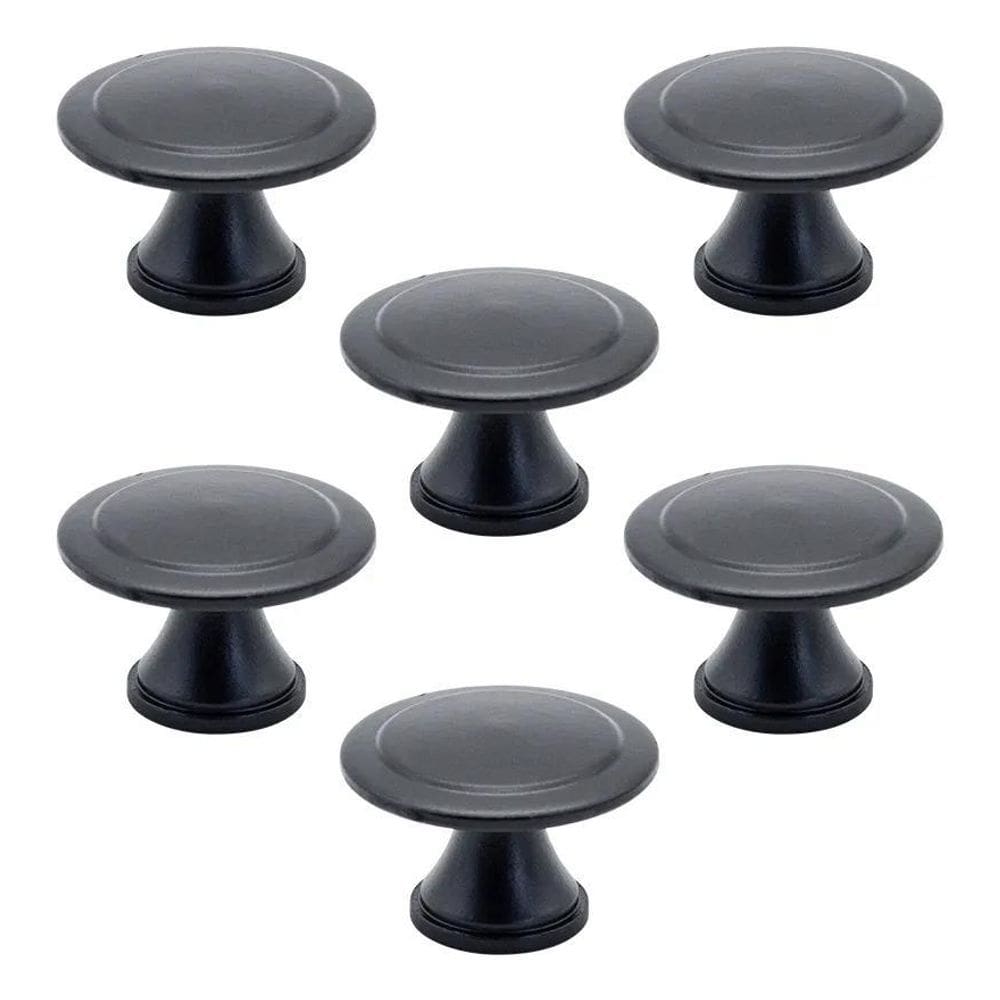 6 Pçs Puxador Ponto Bolinha Colonial 1 Furo Gave Preto Fosco