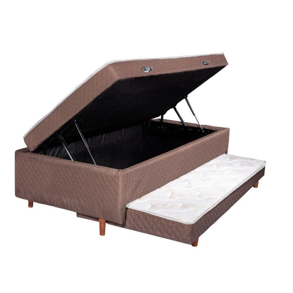 Bibox Solteiro Espuma Com Baú E Auxiliar 5cm Marrom