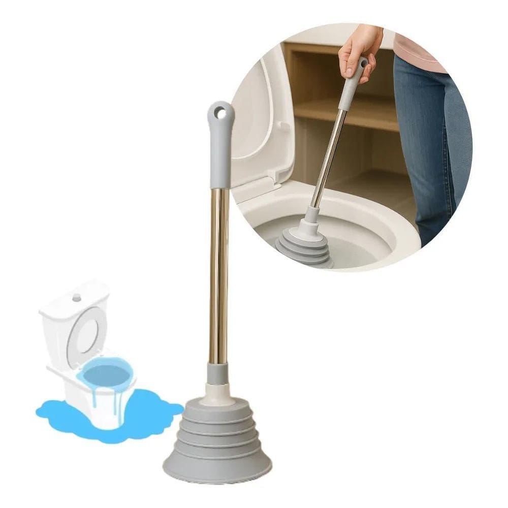 2X Desentupidor De Borracha Vaso Sanitário Cabo Inox Sucção