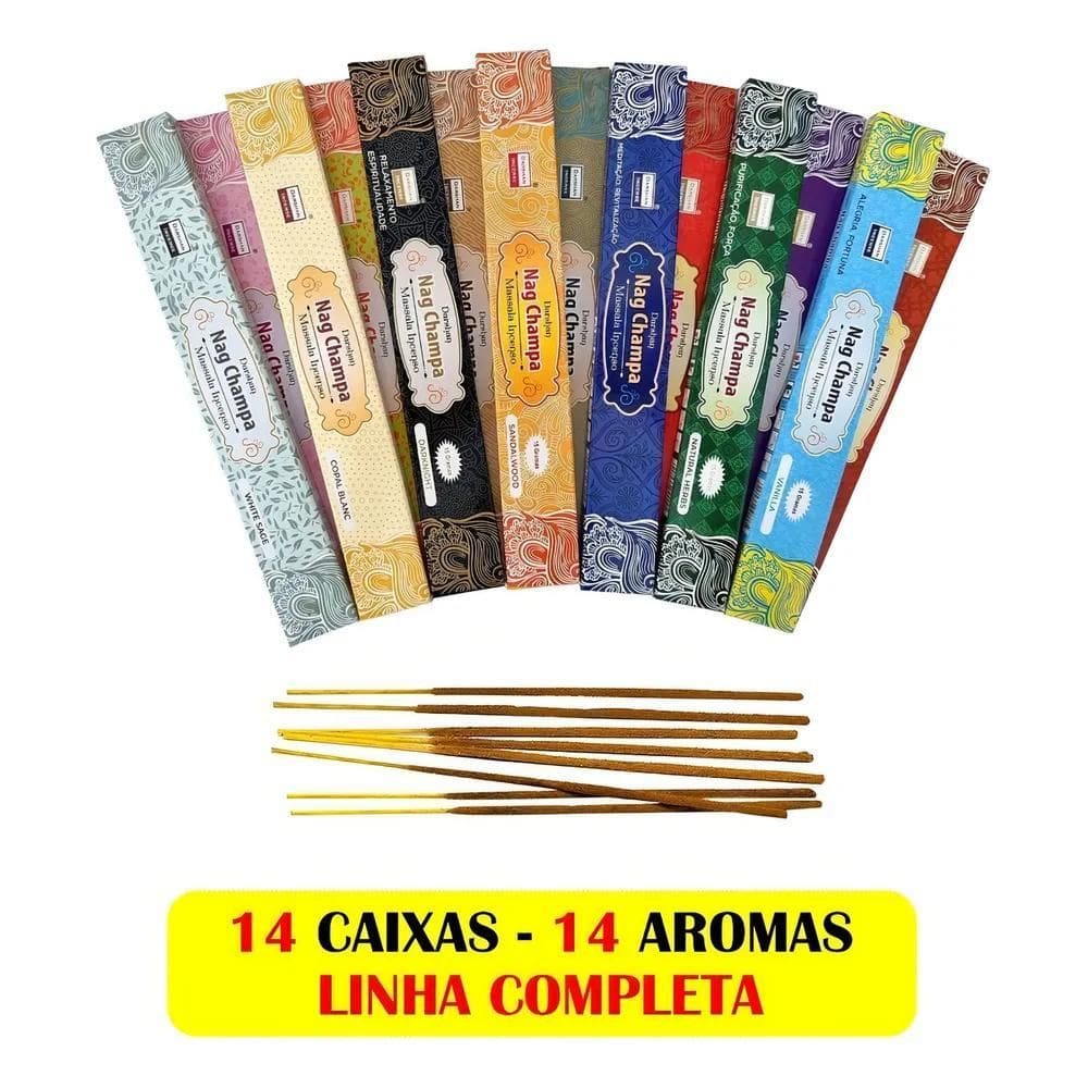 2X Incenso Nag Champa Kit Linha Completa 14 Aromas 14 Caixas