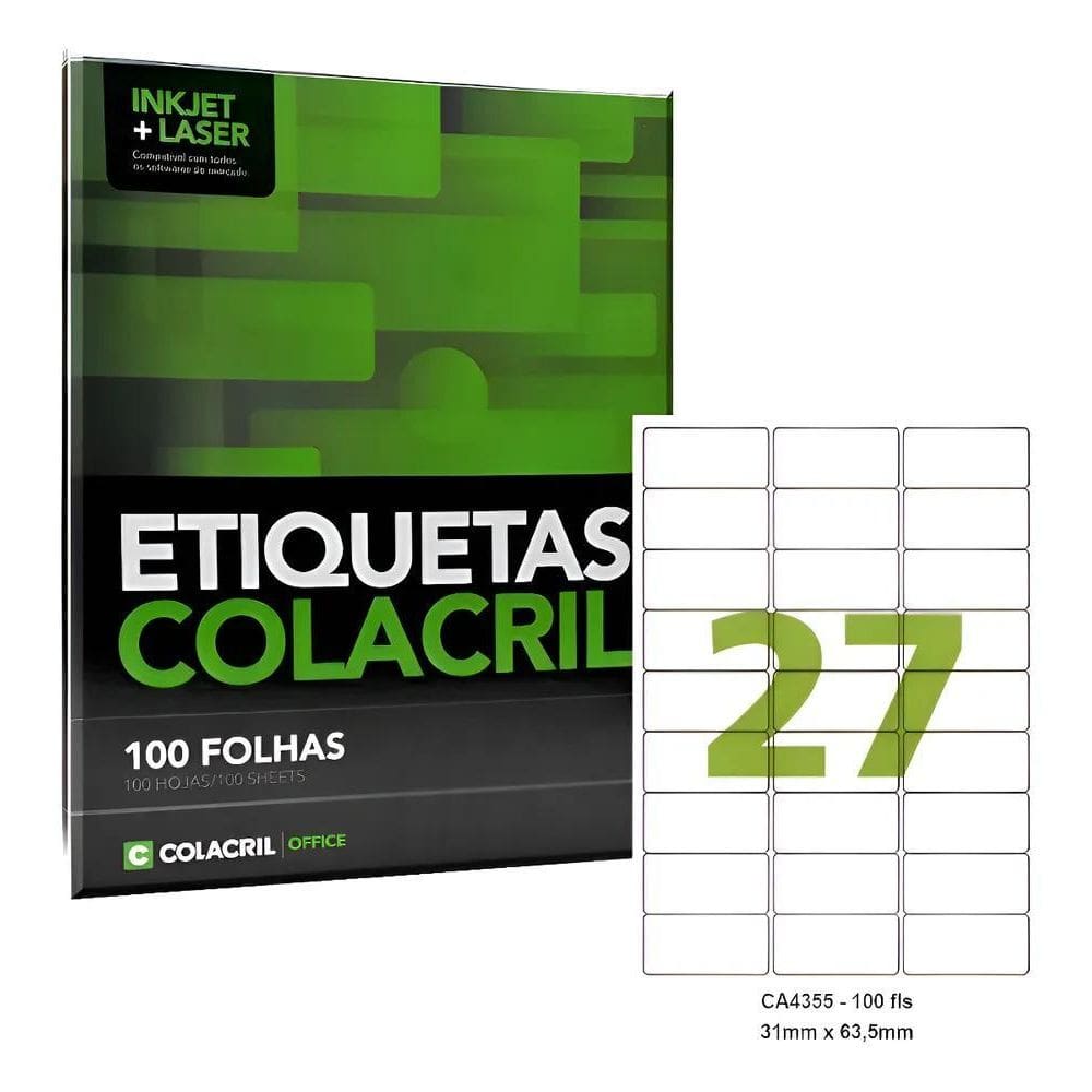Etiqueta Impressora A4 31 X 63,5 Mm 100 Fls Ca4355 Colacril