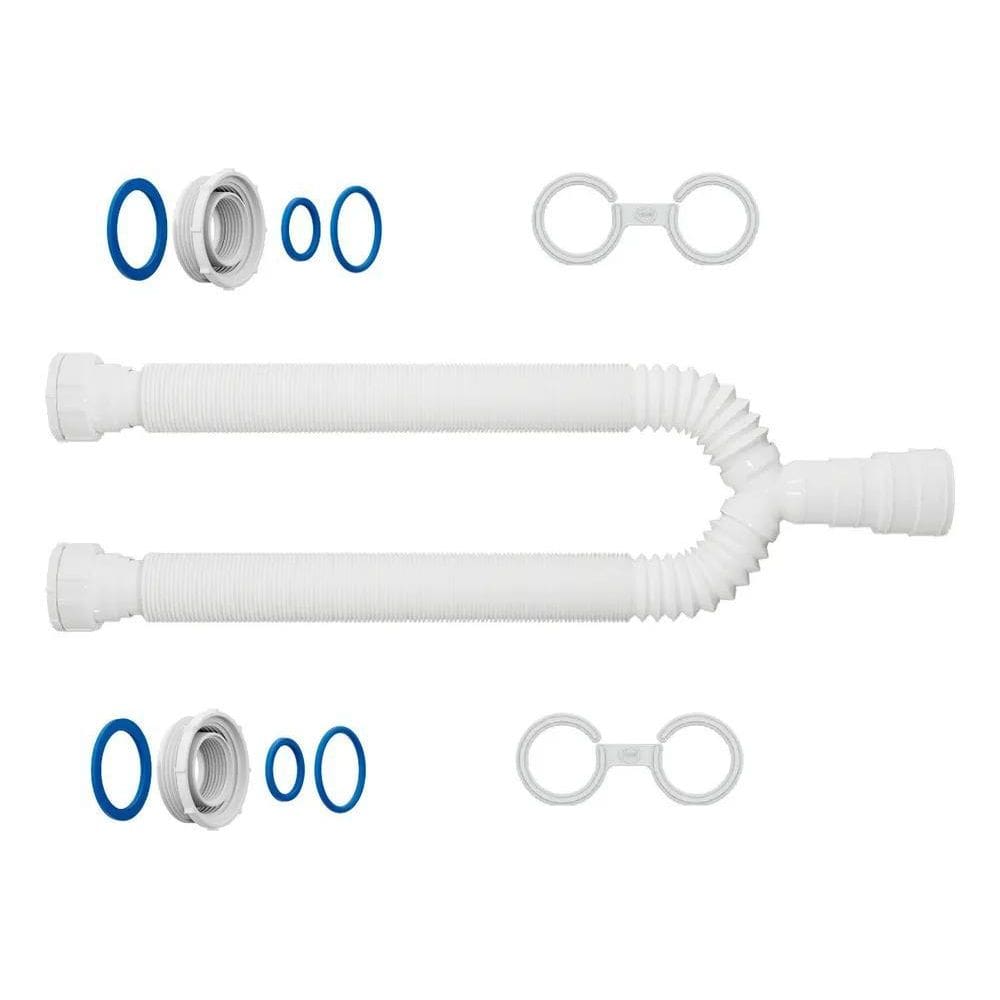 Sifão Duplo Universal Longo 1,1 Mts Branco Tanque Pia Lavato