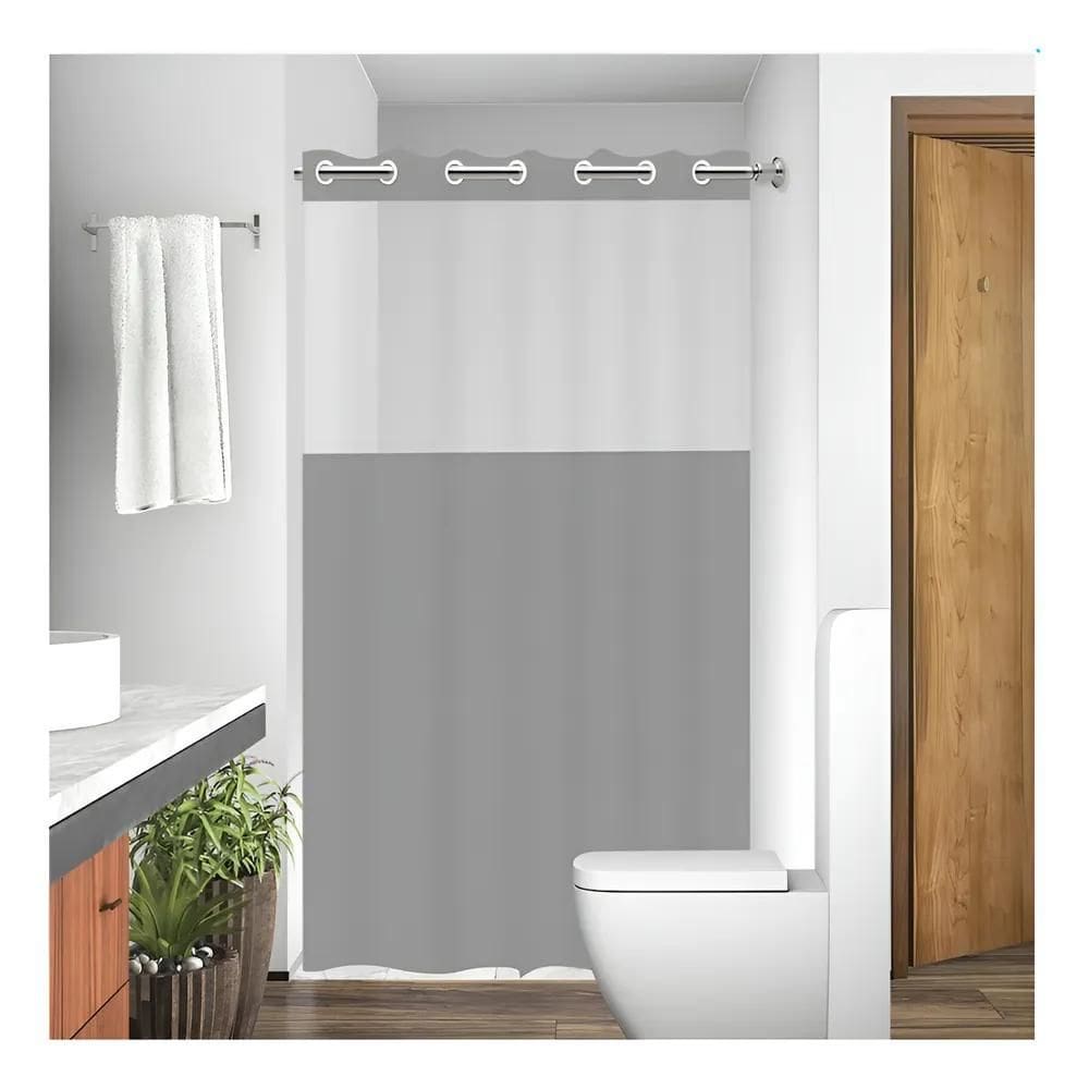 Cortina Em Pvc Para Box Antimofo Com Ilhós 1,38X1,98 Cinza