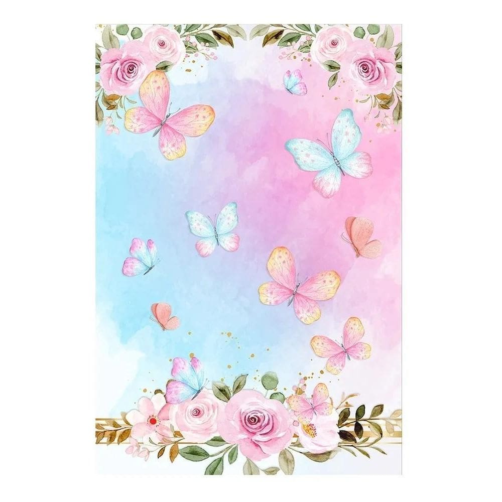 Painel Festa Retangular Vertical Casadinho Em Borboletas Ro