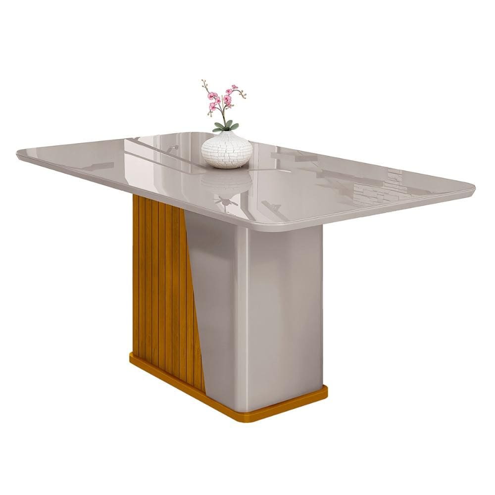 Mesa de Jantar Harmonia 6 Lugares com Tampo de Vidro Carvalho/Fendi