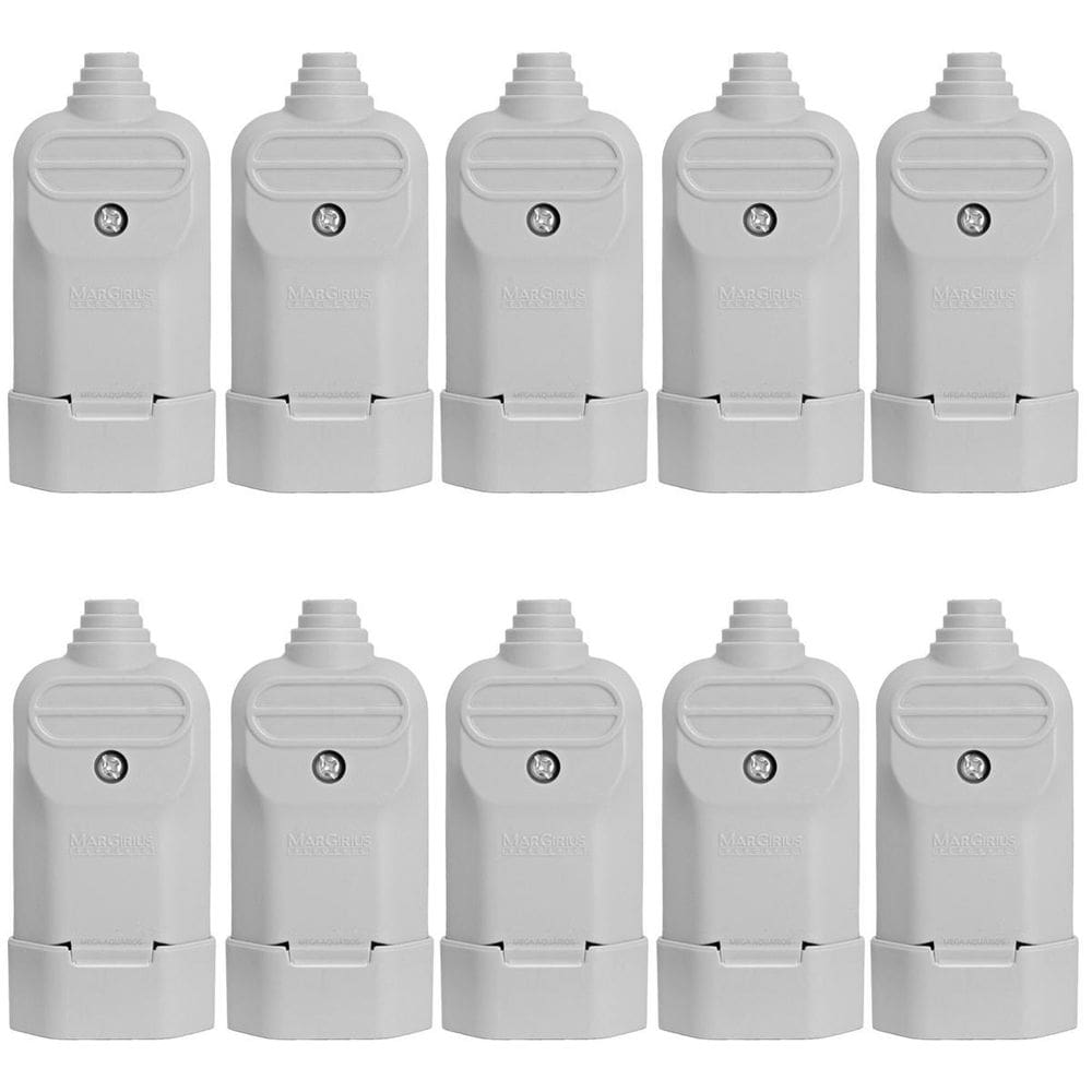 10 Tomada Plug Fêmea Prensa Cabo 3 Pinos Finos 10A Cinza