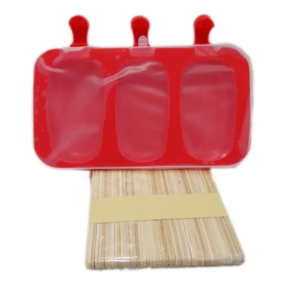 10X Forma Sorvete Picole Silicone 3 Cavidades E 50 Palito K