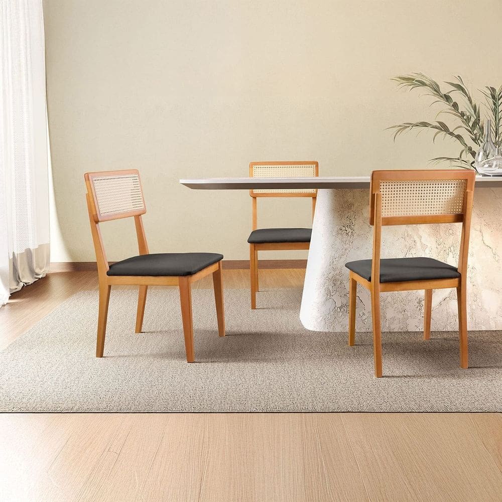 Kit com 8 Cadeiras de Jantar Ava com Encosto de Telinha Preto