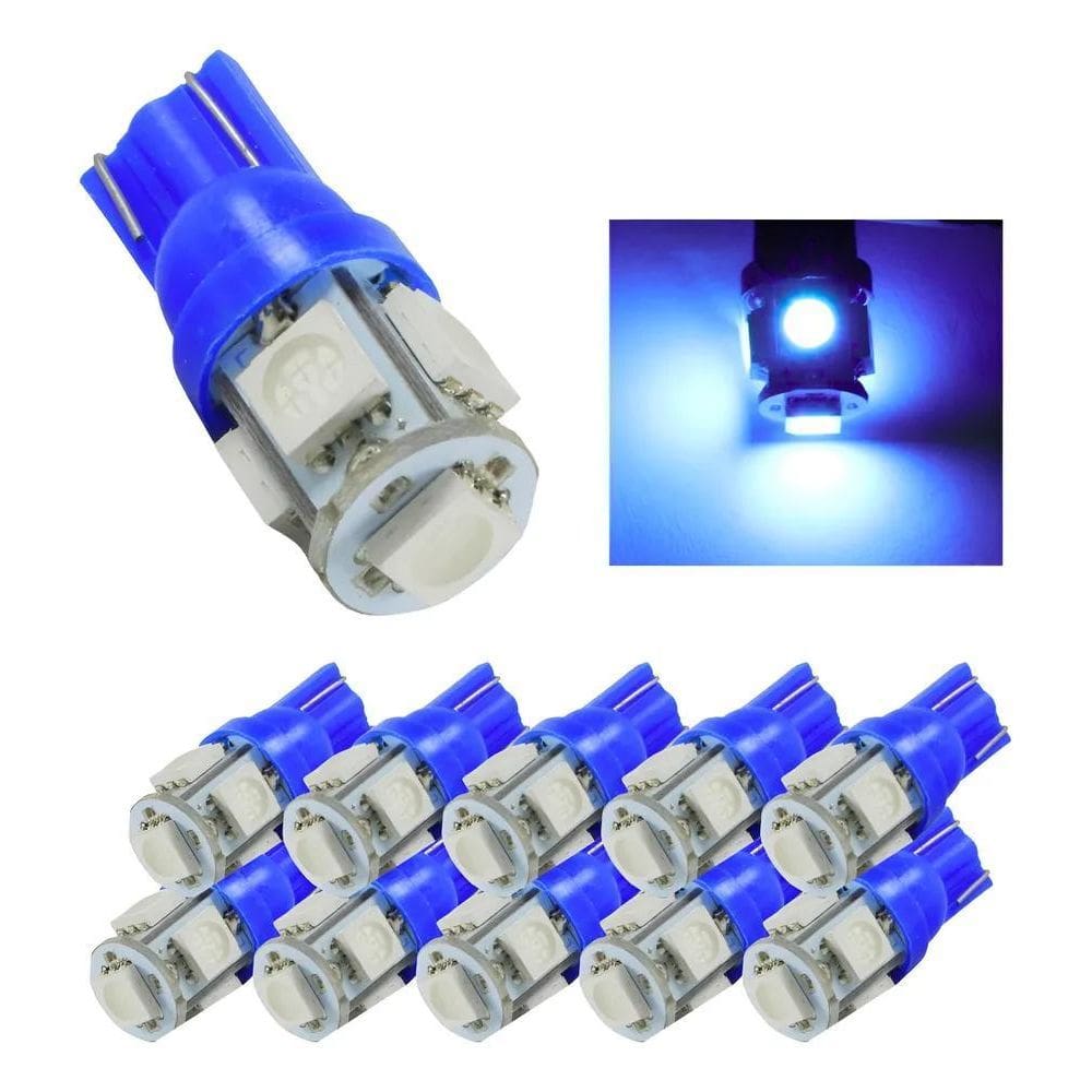 Kit 20 Lampada T10 5 Led Branca Pingo Luz 5050 Atac Azul